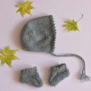 ELSIE Bonnet, and Booties with picot edge, Knitting Pattern,  (PDF Download)